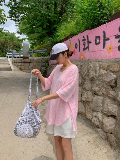 ☀️단가라 U넥 티셔츠