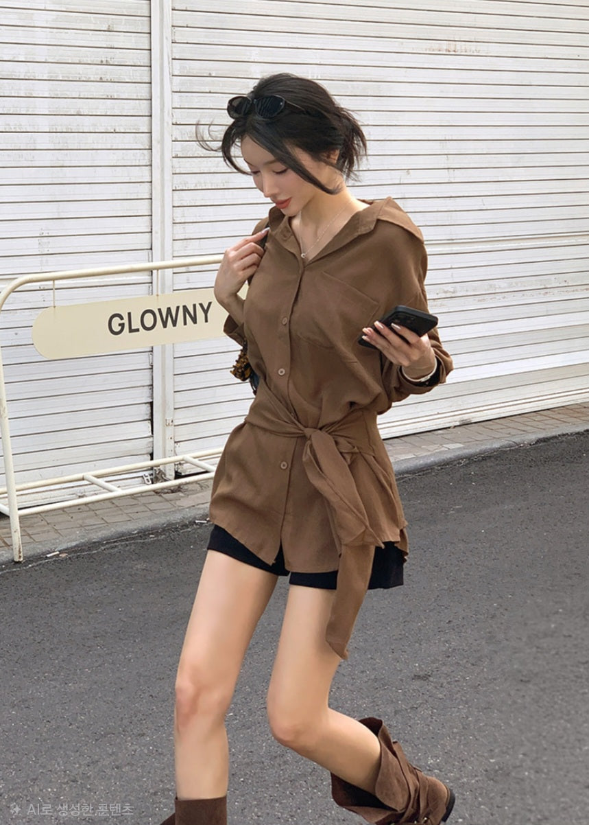 스트랩 셔츠 미니원피스