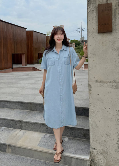 ☀️포켓 카라 데님원피스