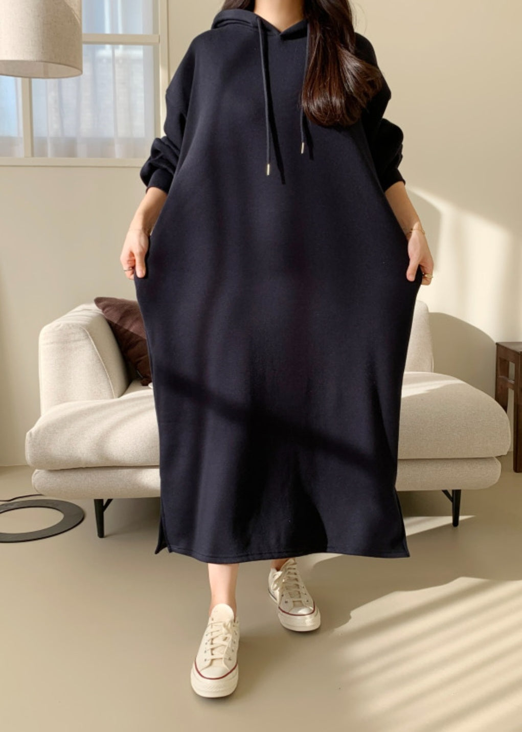 후드 롱 원피스