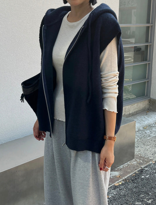 포근 울 후드 베스트