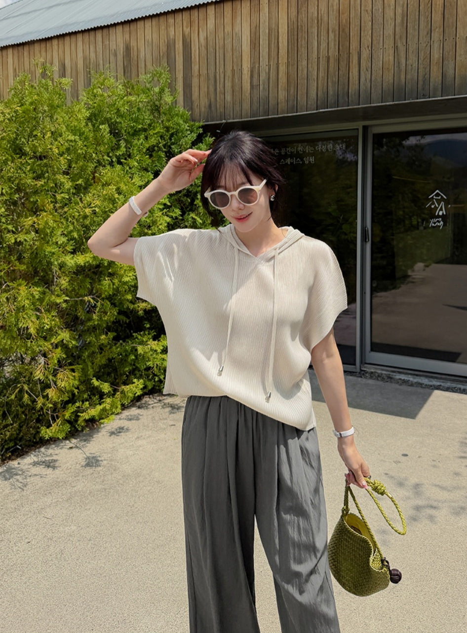 💐후드 플리츠 반팔