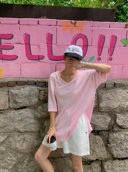 ☀️단가라 U넥 티셔츠