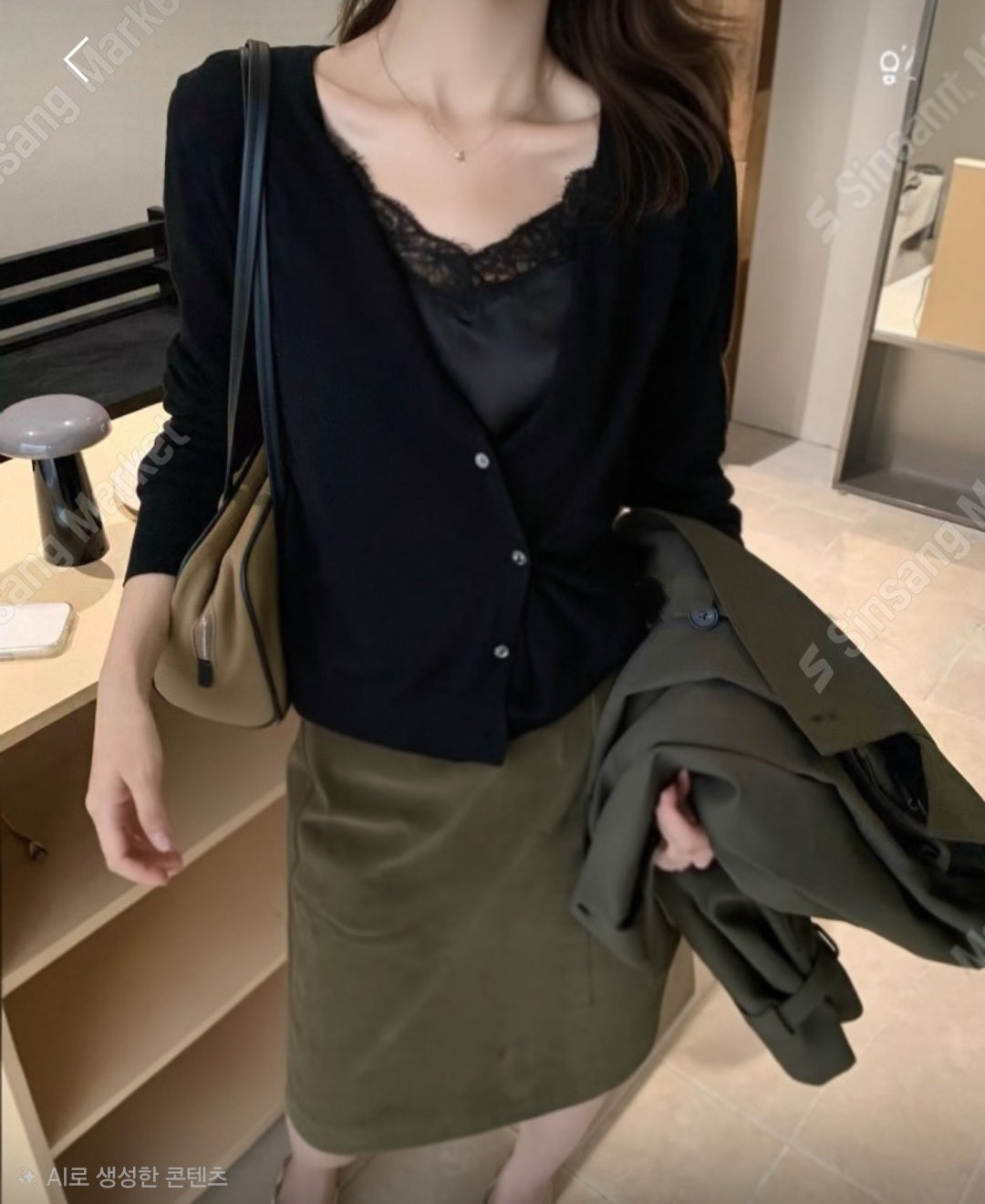 레이스 새틴 레이어드 가디건