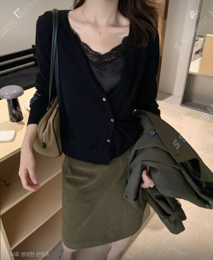 레이스 새틴 레이어드 가디건