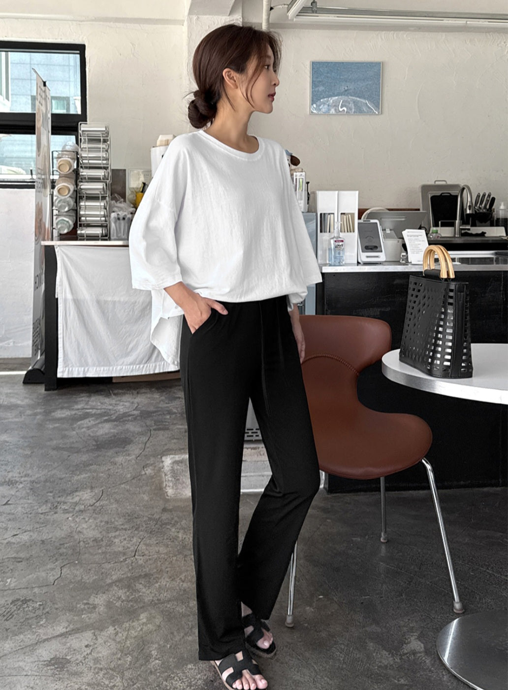 ☀️절개포인트 7부 반팔 티셔츠