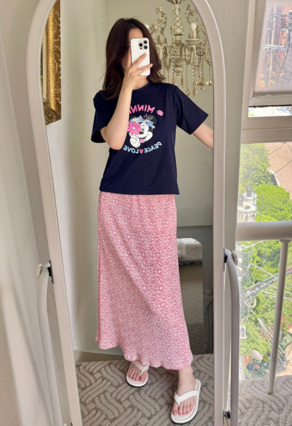 꽃무늬 플리츠 롱스커트