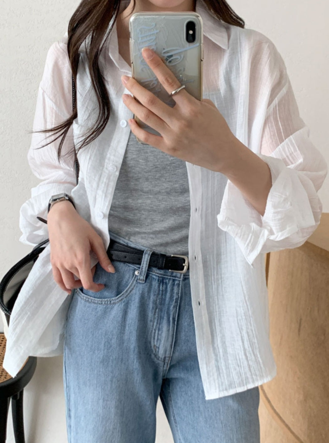☀️시어 시스루 루즈핏 셔츠