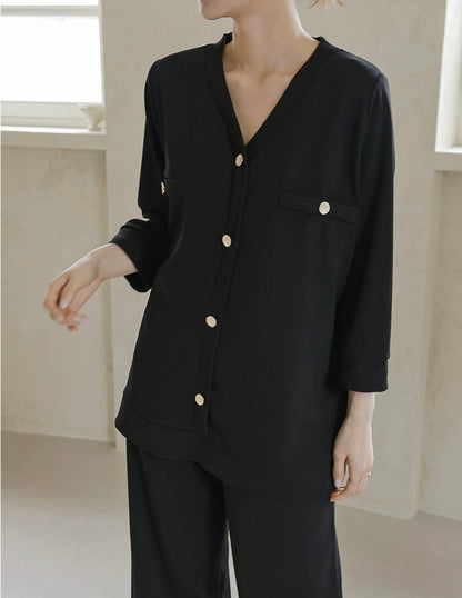 골드버튼 와이드팬츠 Set (~2XL)