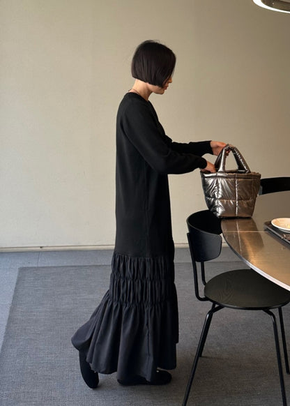 셔링 배색 니트 원피스