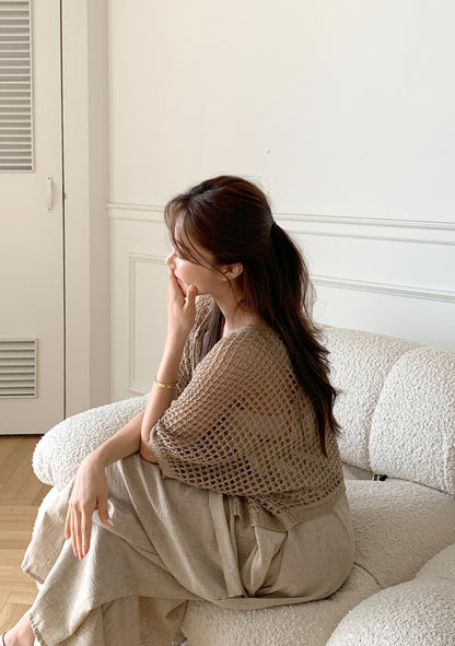 그물 니트 가디건