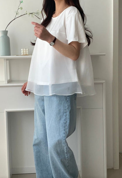 ☀️오간자 밑단 레이어드 반팔티
