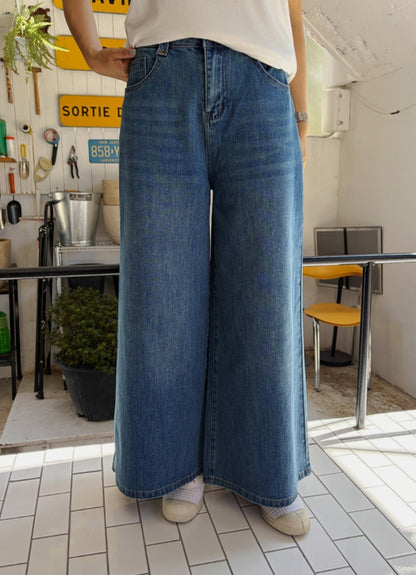 [S~2XL] 뒷밴딩 와이드 통데님
