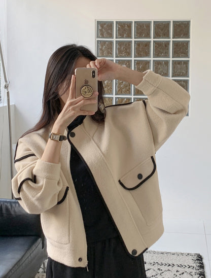 포인트 집업 니트 자켓