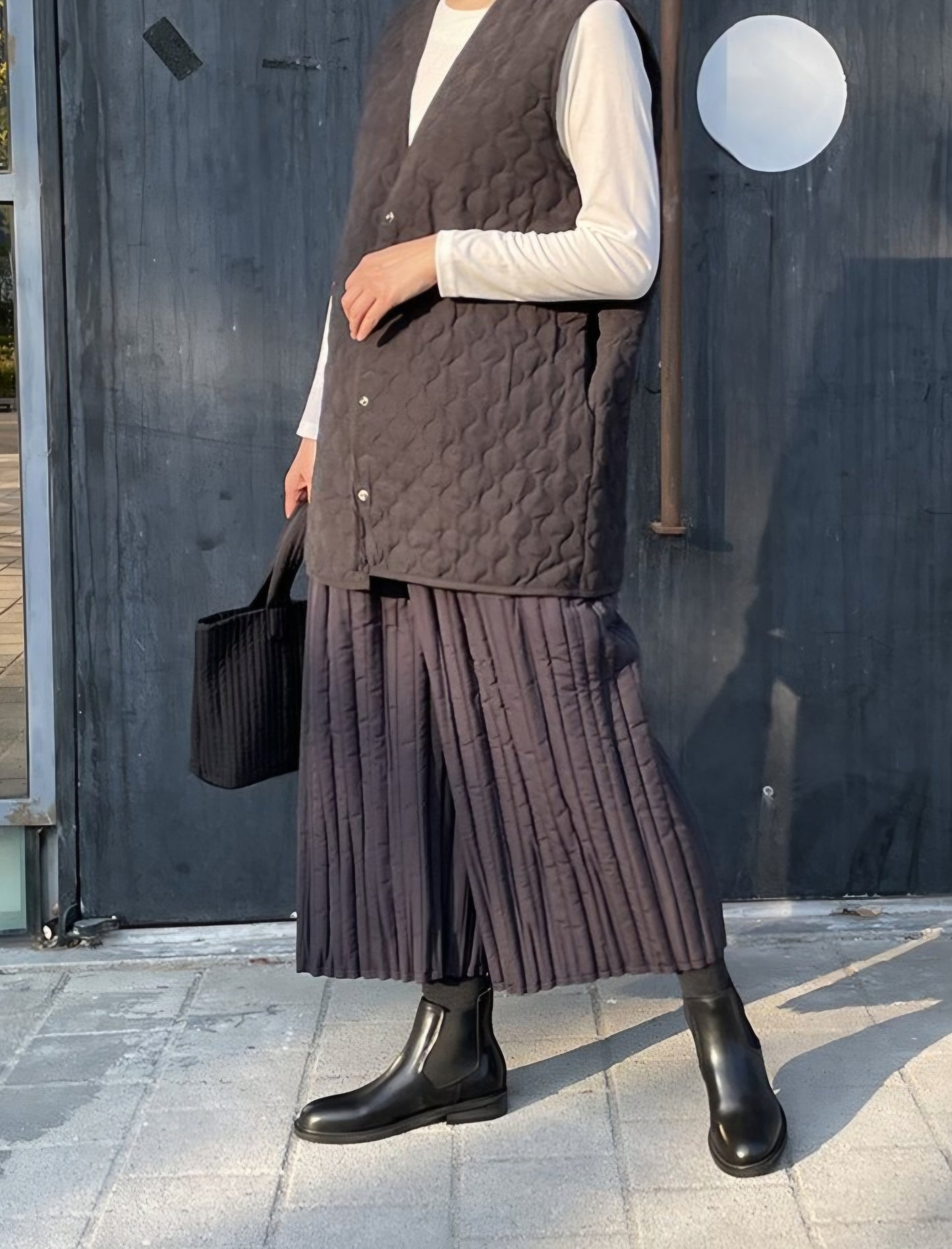 (NEW) 누빔 통와이드 밴딩팬츠