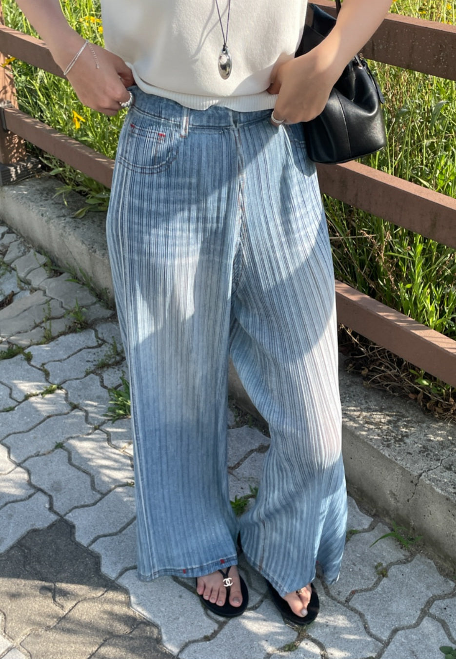 💐데님 플리츠 밴딩팬츠