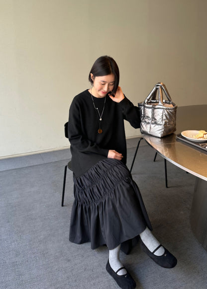 셔링 배색 니트 원피스