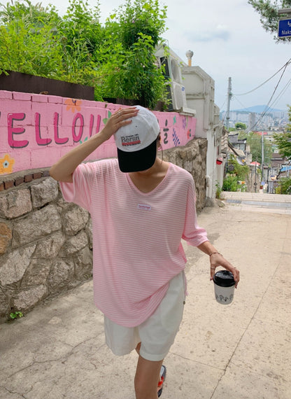 ☀️단가라 U넥 티셔츠