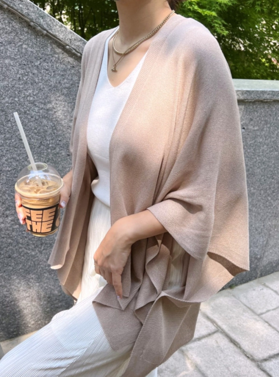 홀가먼트 린넨 숄 가디건