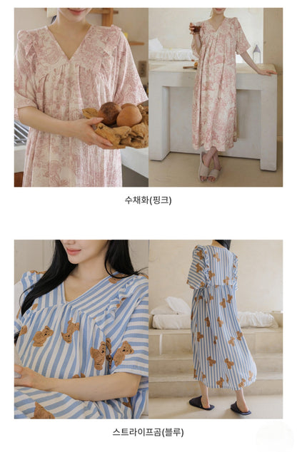 프릴 홈웨어 반팔 원피스