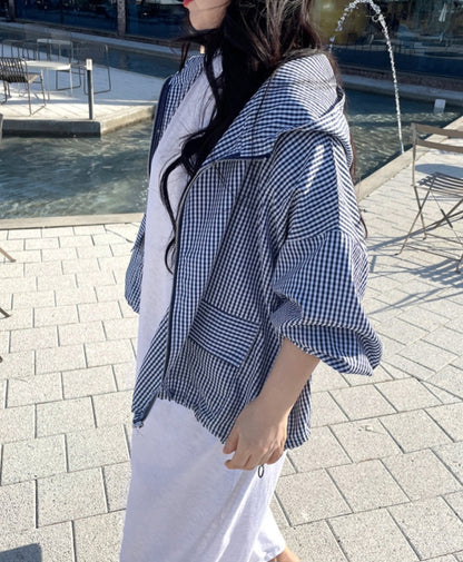 체크후드 바람막이 점퍼