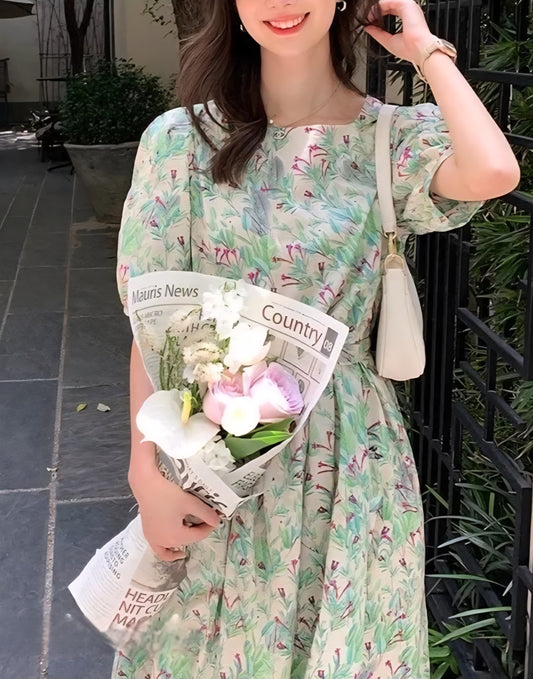 플라워 스퀘어넥 원피스