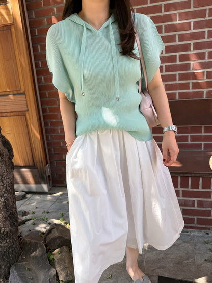 💐후드 플리츠 반팔
