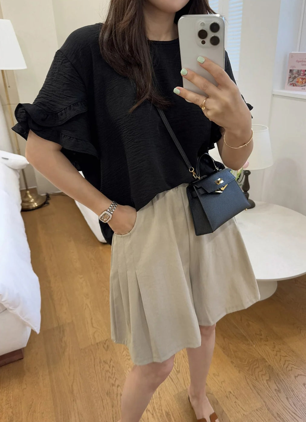 프릴 링클 블라우스