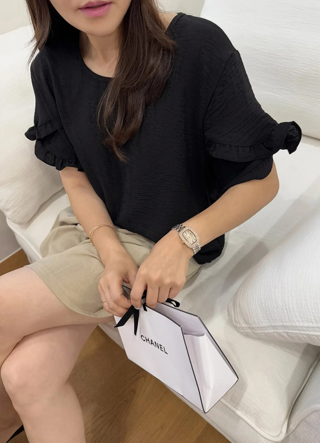 프릴 링클 블라우스