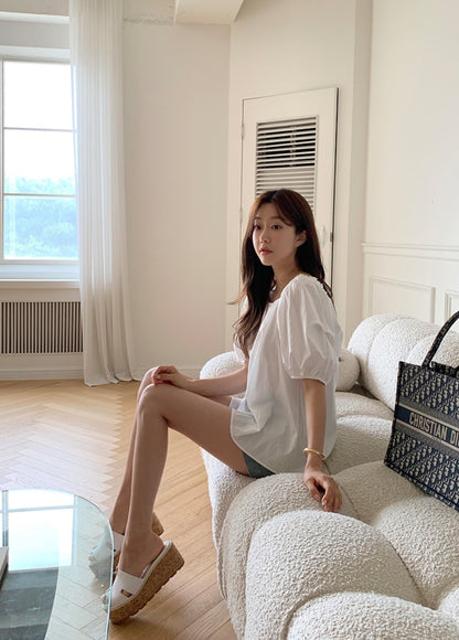 퍼프 셔링 블라우스