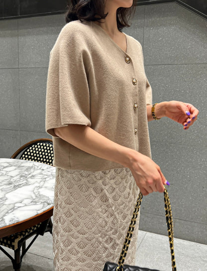 진주 반팔 니트가디건