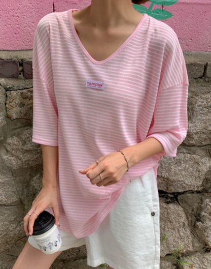 ☀️단가라 U넥 티셔츠