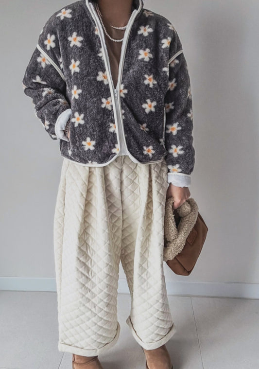 플라워 후리스 점퍼