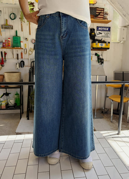 [S~2XL] 뒷밴딩 와이드 통데님