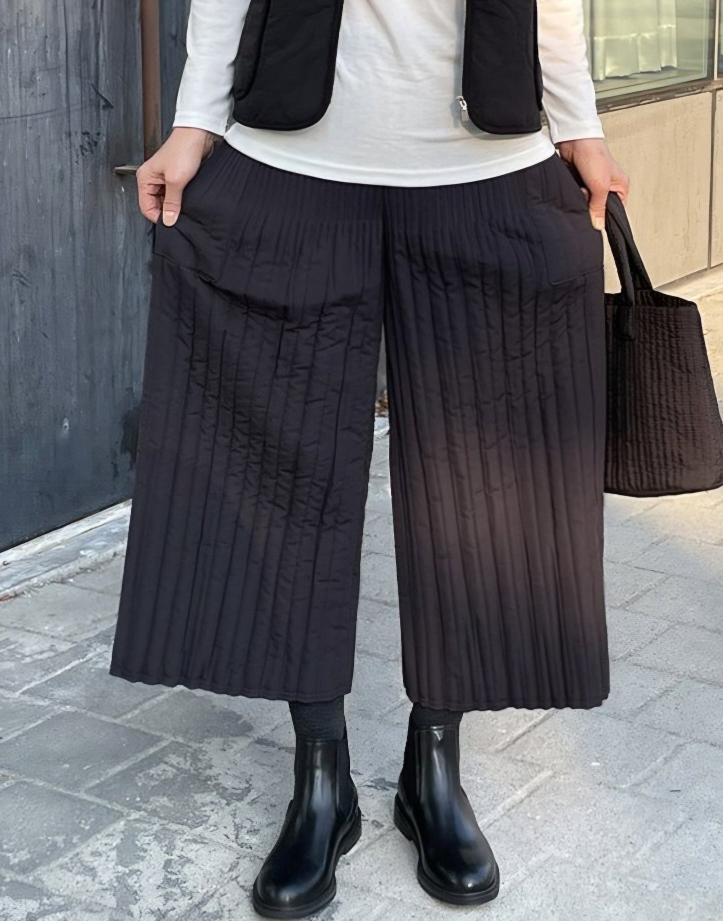 (NEW) 누빔 통와이드 밴딩팬츠