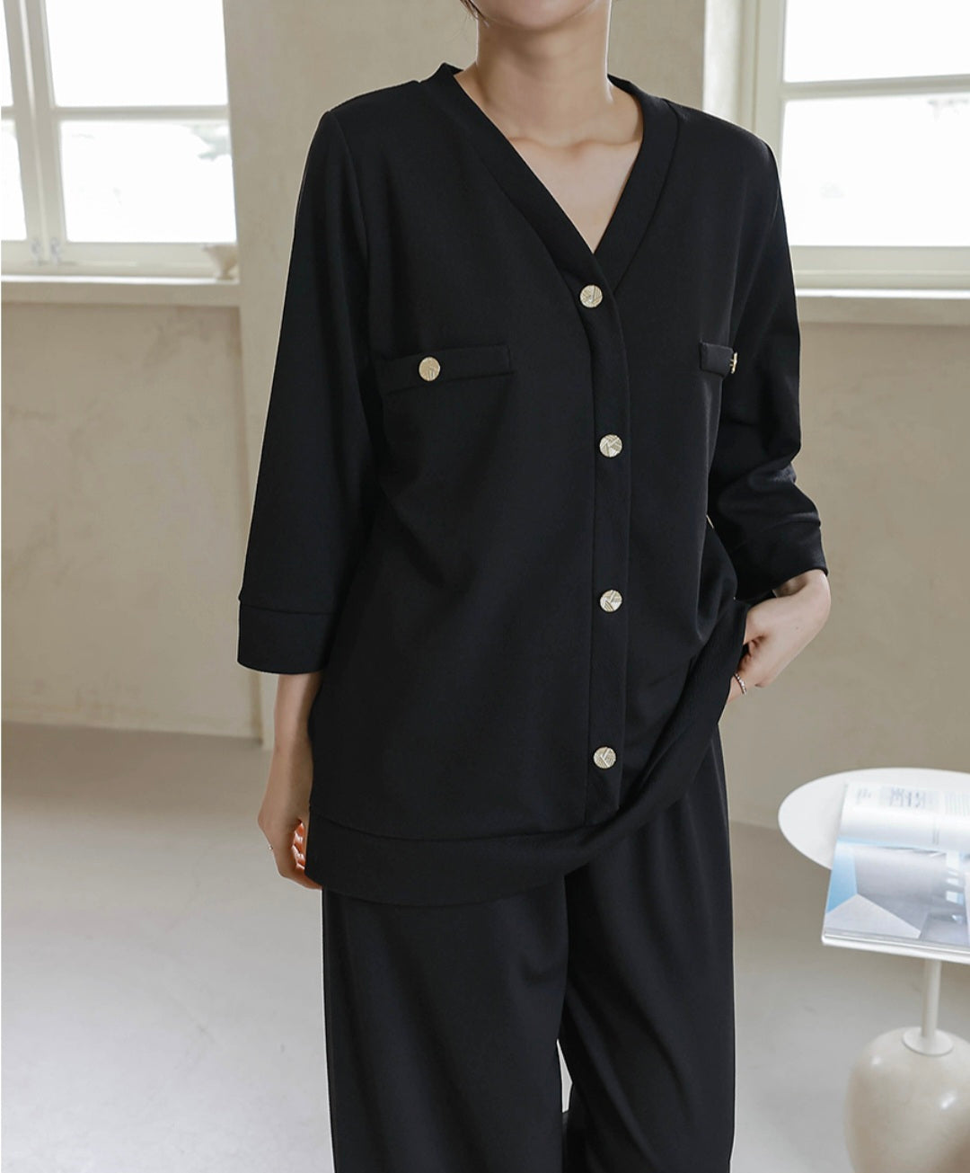 골드버튼 와이드팬츠 Set (~2XL)