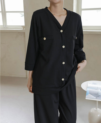 골드버튼 와이드팬츠 Set (~2XL)