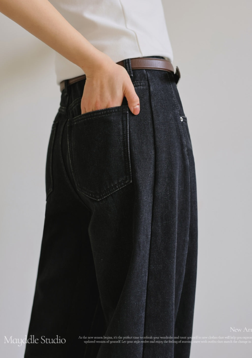 (NEW)절개 하이웨스트 와이드 청바지 S-2XL 3단기장