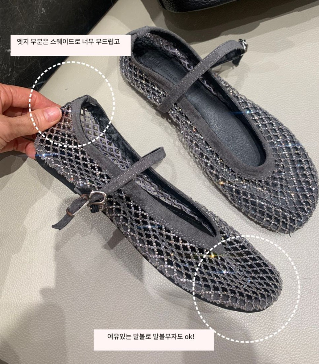 🩰 큐빅비즈 매쉬 메리제인 플랫