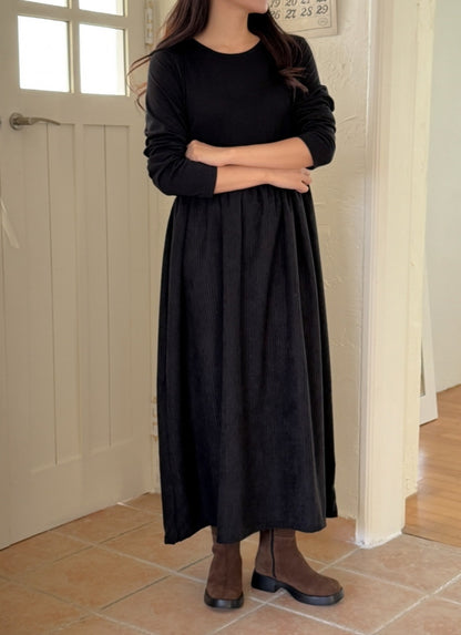 골덴 레이어드 긴팔원피스