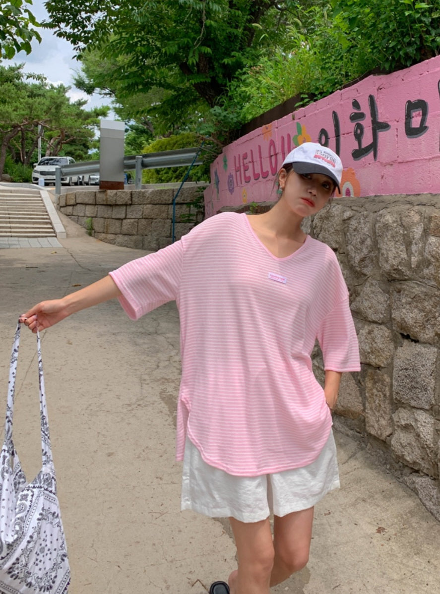 ☀️단가라 U넥 티셔츠