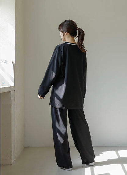 배색 와이드팬츠 Set (~2XL)