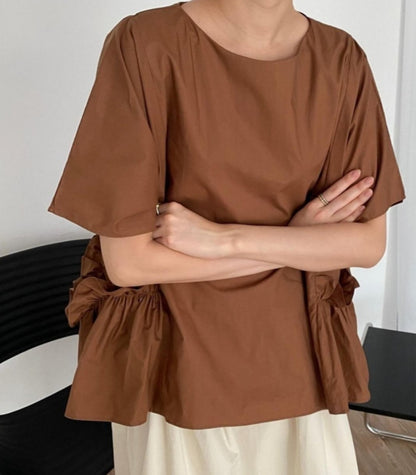 루즈핏 꼼므 포켓프릴 블라우스