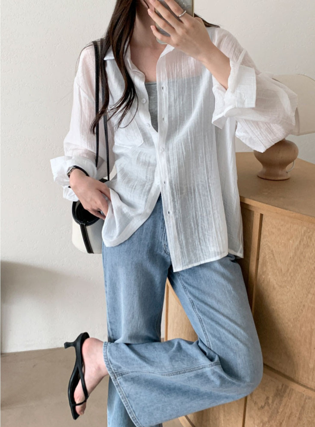 ☀️시어 시스루 루즈핏 셔츠