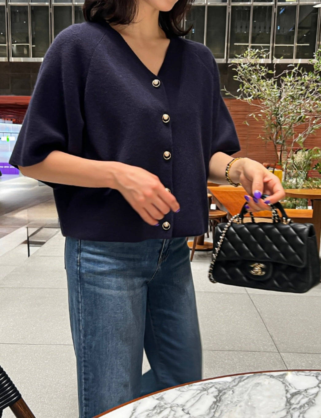 진주 반팔 니트가디건