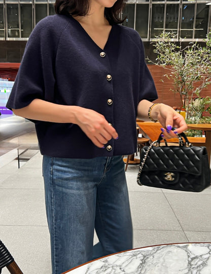진주 반팔 니트가디건
