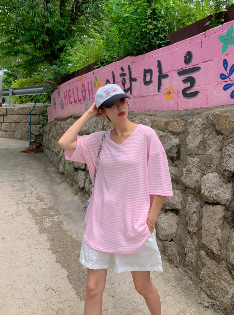 ☀️단가라 U넥 티셔츠