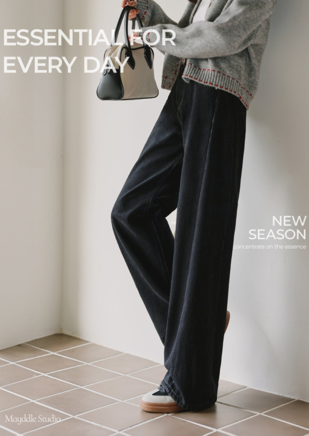 (NEW)절개 하이웨스트 와이드 청바지 S-2XL 3단기장