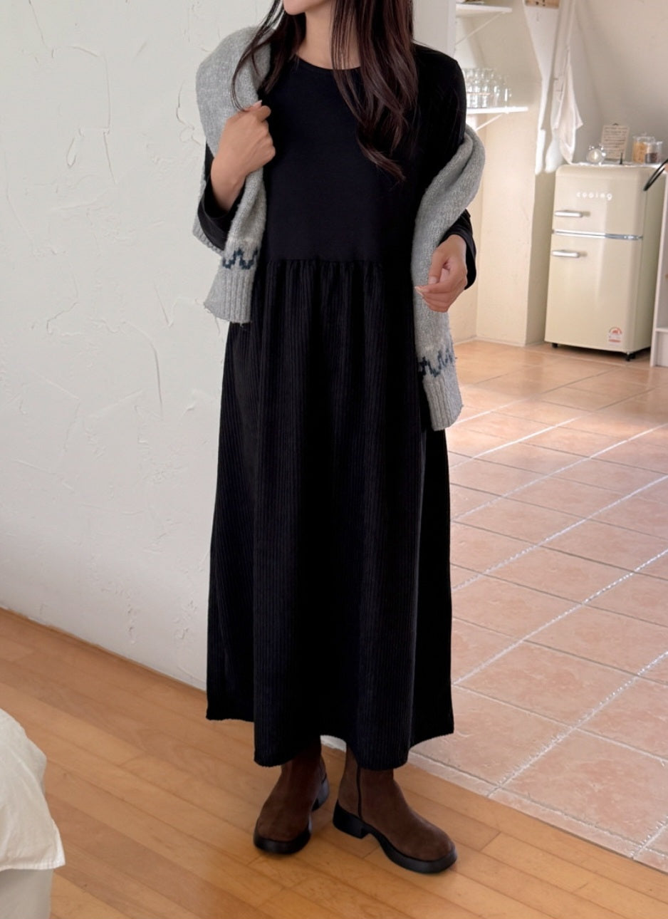 골덴 레이어드 긴팔원피스