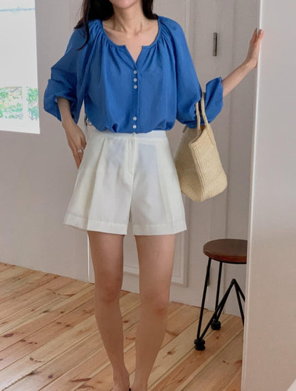 브이넥 시스루 셔츠 블라우스